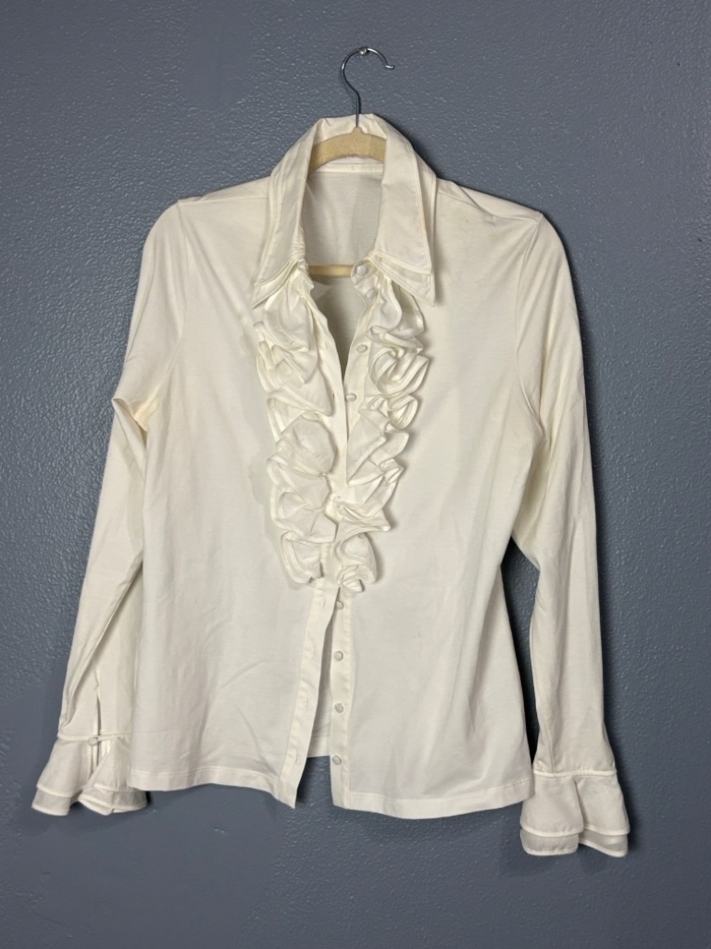 anne FountaineCream Ruffle Front Long Sleeve Women's Top